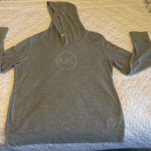 Michael Kors Light Gray Waffle-Knit Hoodie with Logo Tag